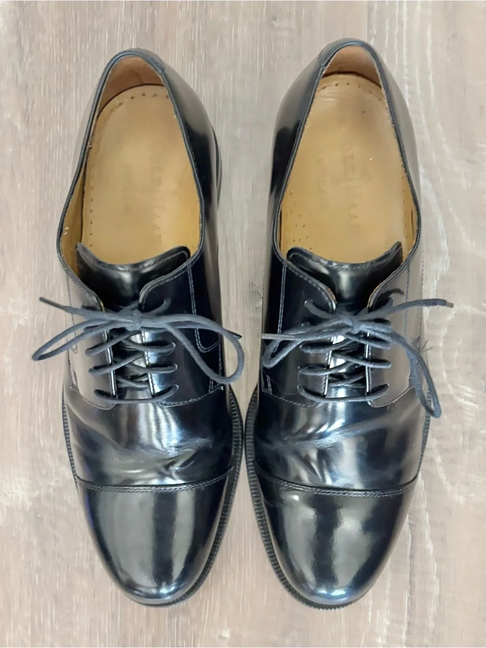 Cole Haan Men’s 10.5M Black Leather Dress Shoes Cap Toe Lace Up Nike Air